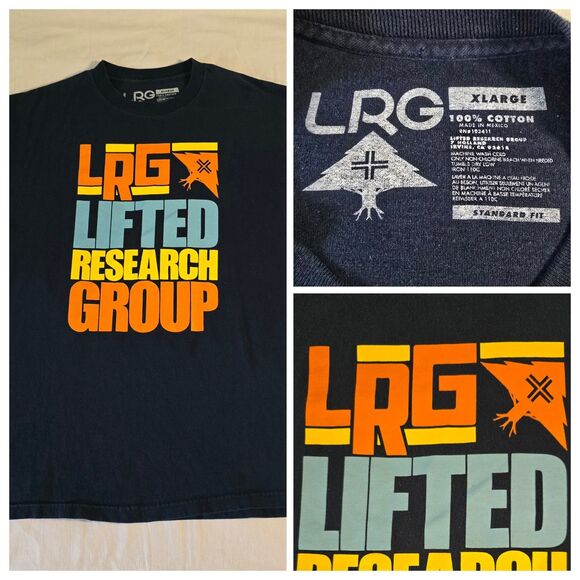 LRG Lifted Research Group Shirt Mens XL Big Print Graphic Navy Blue Skate Tee - Picture 1 of 8